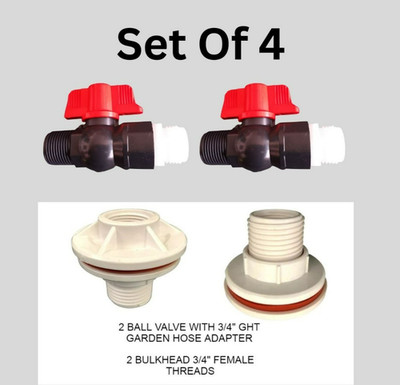 Rain Barrel Spigot (Set 4) Ball Valve , 3/4 Bulkhead Fitting & hose connector