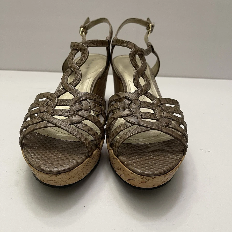 Tahari Star Cork Wedge Platform Tan Snakeskin Sandal Women’s 8 M Shoes Open Toe - Image 3 of 4