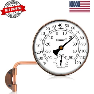 4-Inch Copper Outdoor Thermometer - Analog Temperature Gauge for Patio, Green...