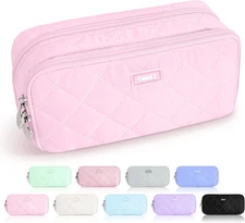 Large Pencil Case Pouch, Extra Big Pencil Bag with 8 Compartments, Pen Pink