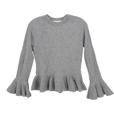 JONATHAN SIMKHAI Gray Wool Blend Sweater Bell Sleeve Peplum Ribbed Size XS?