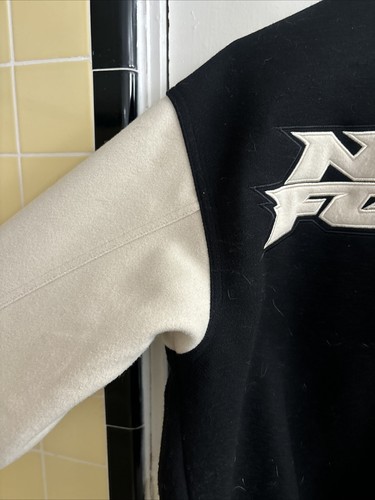 H&M No Fear Collab Black Off White Varsity Bomber Jacket Buttons Men's Small - Picture 16 of 22