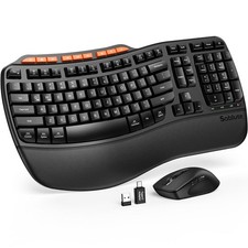 Ergonomic Wireless Keyboard and Mouse Combo, 2.4G Full Size Wave Key Board wi...