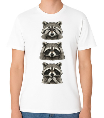 Waschbär See Hear Speak No Evil lustige Grafik Unisex T-Shirt Tier Tee