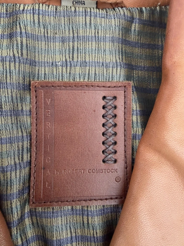 Chaqueta de Cuero Marrón Vertical Robert Comstock De Colección Talla XL Piel de Cordero Motociclista Foto 2 de 4