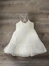 GAP Women's Crinkle Gauze Mini Dress Cotton Adjust Spagetti Straps White L NWT