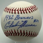 Milw Brewers CHARLIE MOORE Signed Official MLB Baseball AUTO w/ 1982 Brewers JSA