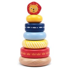 LEO  FRIENDS: Wooden Stacking Ring Toy -Leo The Lion Animal Topper,Age 12mo 
