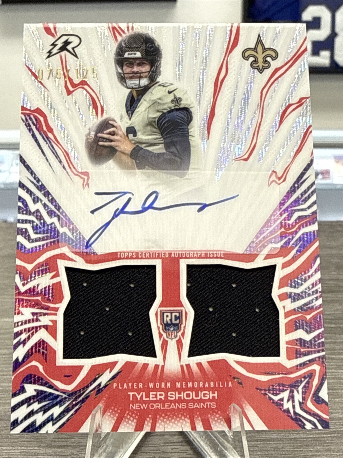 2025 Resurgence Tyler Shough /125 Amped Up Signatures Patch RPA view 1