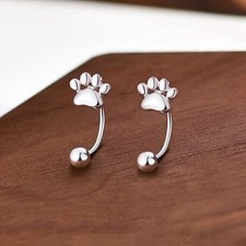 Sterling Silver Cat Paw Earrings   Screw-Back Studs, Elegant  Simple