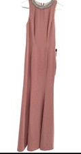 Ieena for Mac Duggal Dress Womens 0 Pink Maxi Gown Embellished Neck Formal Prom