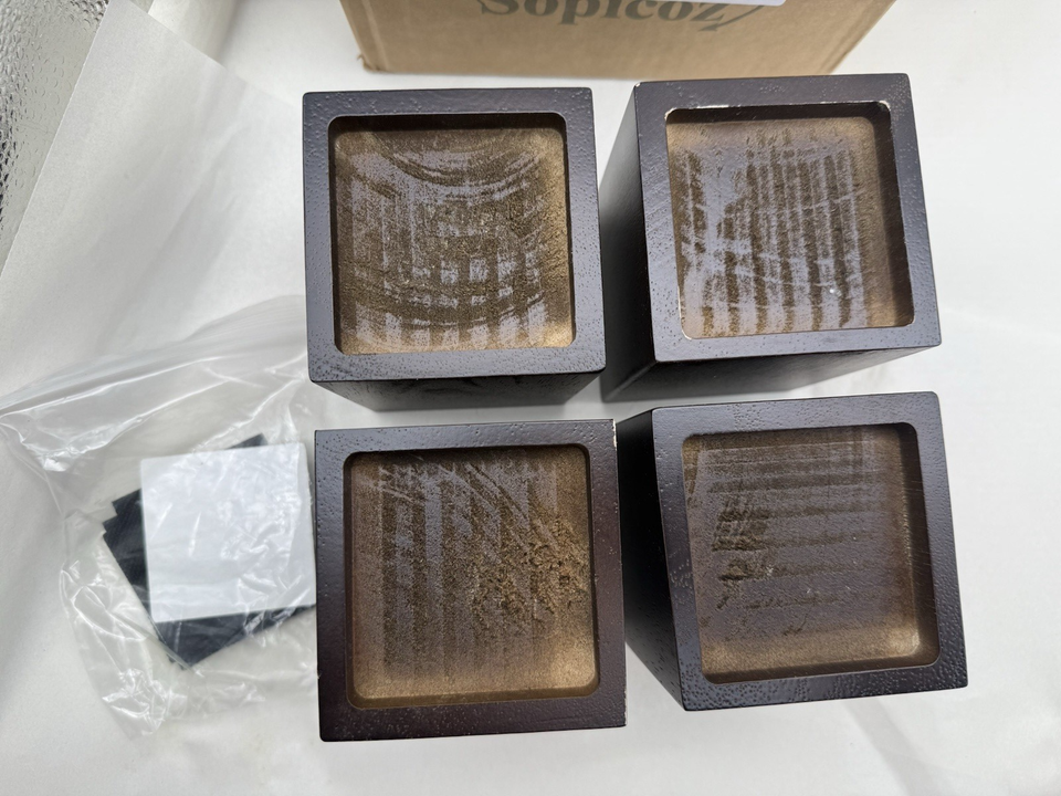 Wood Bed Risers Set of 4, Square Furniture Risers, 4 inch Couch Risers ...