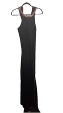 Sherri Hill Black Jeweled Beaded Cut Out Halter Mesh Slit Train Prom Pagent Gown
