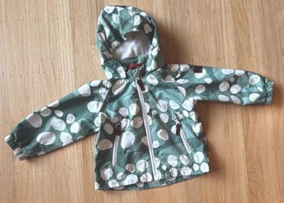 Reima Girls Green White Polka Dot Rain Coat Jacket Size 86 Hooded Lined
