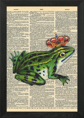 Frosch mit Krone auf Diktion gerahmtes Wandbild Poster Leinwanddruck Bild