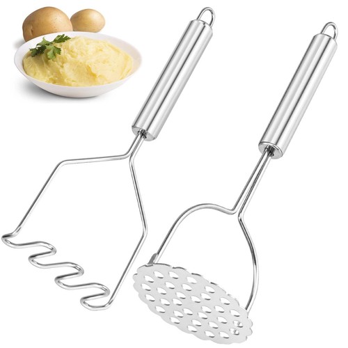 2 Pcs Potato Masher for Potatoes, Heavy Duty Stainless Steel Integrated Kitch...