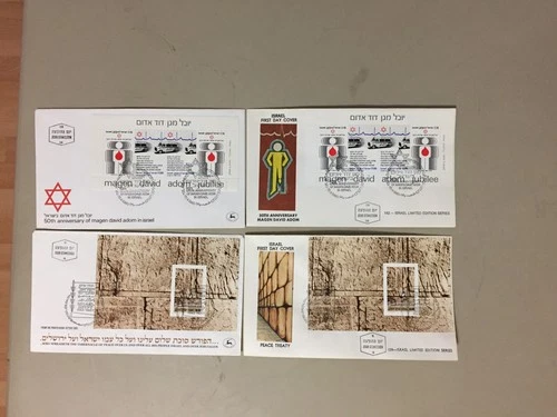 Four Israel fdc with SS.Each two same SS different picture.Two are SILK fdc
