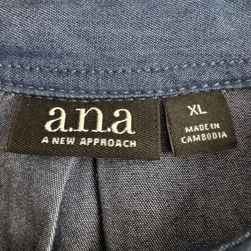 A.N.A Patchwork Shirt Womens XL Blue Chambray Cotton Lyocell Button Long Sleeve - Picture 6 of 16