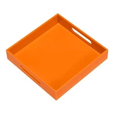 10x10in Orange Sturdy Acrylic Serving Tray with Handles Coffee Food Tray