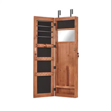 Brown Solid Wood Wall-Mounted Lockable Jewelry Armoire Organizer Cabinet with Fu