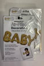 2 Anagram Air-Filled Decorations, BABY, Gold-colored, No Helium Required! New