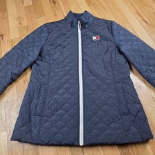 Tommy Hilfiger Quilted Jacket Women s M Navy Blue Full Zip Flag Logo C6