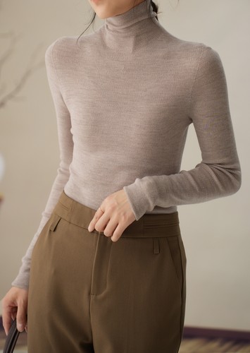 Women High Necked Knitted Wool Sweater Highly Elastic Slimming Pullover Sweater - Picture 30 of 31