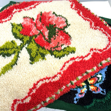 VTG Finished Latch Hook Rug Wall Hanging Lot of 2 Cottagecore 21x28"