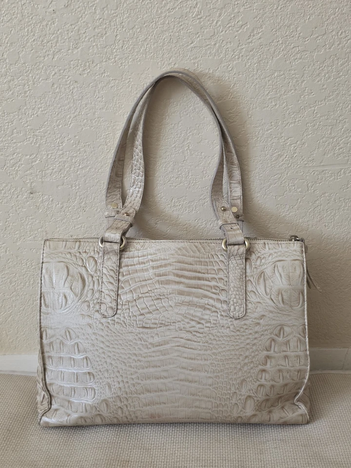 Bolso de hombro grande de cuero de cocodrilo blanco BRAHMIN Foto 4 de 4