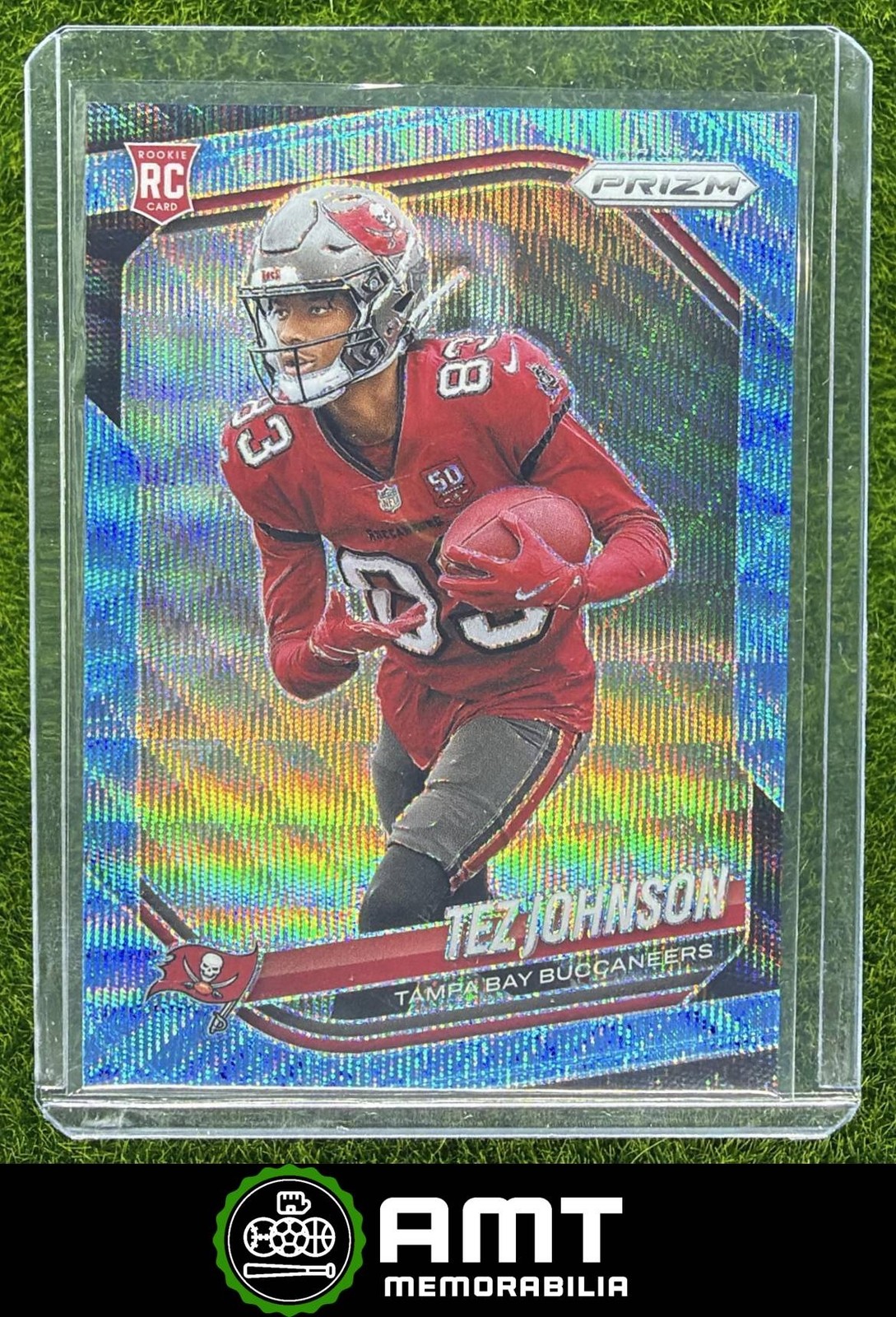 Tez Johnson RC 2025 Panini Prizm Blue Wave 11/230 Tampa Bay Buccaneers #381