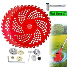 2 Pack 9"x 36 Teeth Carbide Tipped Blade kit for Brush Cutter Trimmer Weed Eater