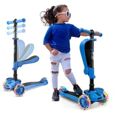 Patineta Scooter Con Asiento Removible Llantas Con Luces Para Ni�os Color Azul