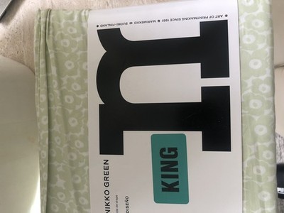 Marimekko PIKKUINEN UNIKKO GREEN 100% Cotton 4 pc King Sheet Set New