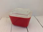 Pyrex Primary Red 501 Refrigerator Dish with Lid Vintage Small Fridgie No Chips