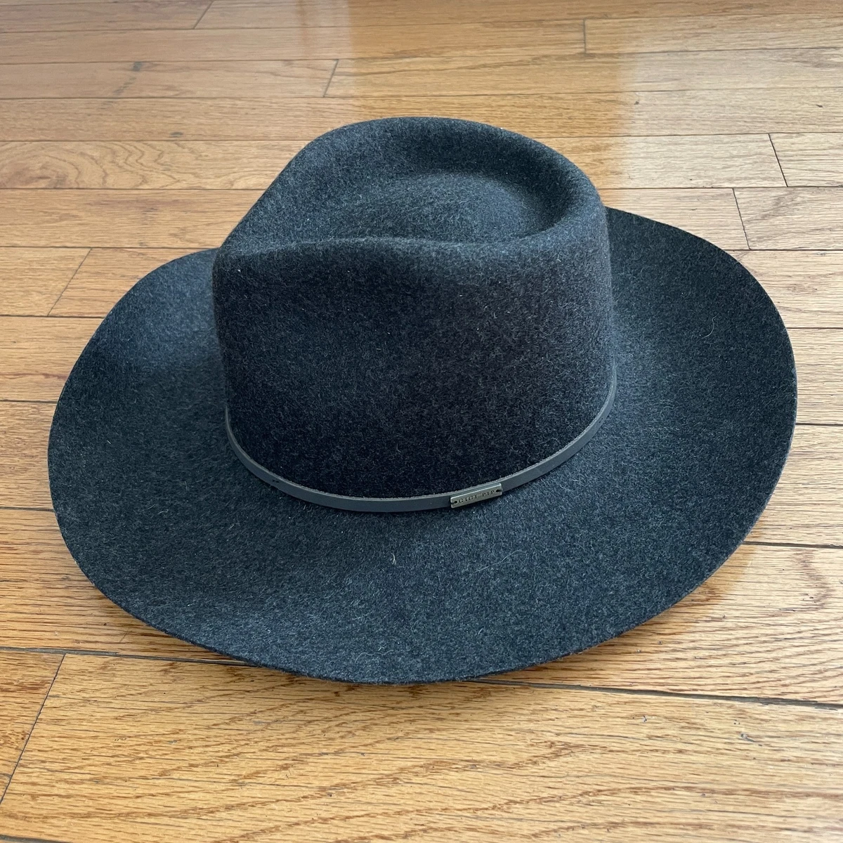 GIGI PIP The Monroe Rancher Cowboy Wide Brim Felt Fedora Charcoal Gray 100% Wool GIGI PIP Dark Grey Felt Hat main image 2