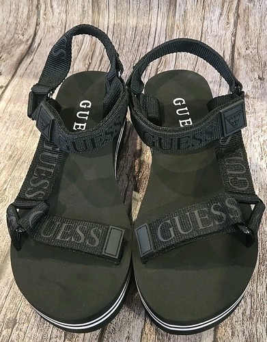 GUESS Avin Black Fabric Platform Sandals Women’s Size 8.5M Logo Straps Shoes(5) - Picture 3 of 10