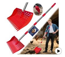 HUMVMV 2-in-1 Chicken Poop Scooper & Rake, Adjustable Stainless Steel Handle