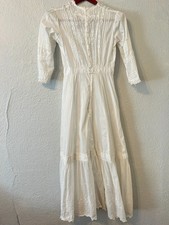 Antique XS White Cotton Dress Edwardian Victorian Lawn Vintage Wedding Dress