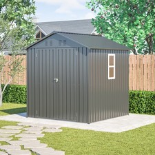 6 ft x 6 ft Outdoor Black Metal Tool Storage Shed with Window and Lockable Door