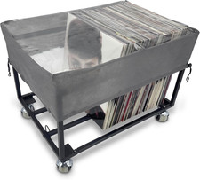 Vinyl Record Storage Holder on Wheels - 100 LP Capacity with Dust Cover