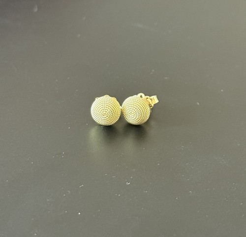 Solid 18K Yellow Gold 750 Italy Braided Dome-Shaped Stud Earring Set - 3.2 Grams