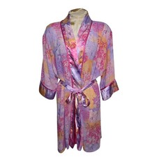 Delicates Floral pink purple yellow Kimono Tie Robe Size Large