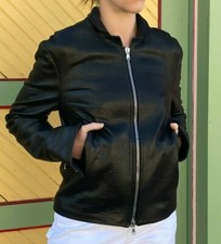 Theory $950 Black Leather Zipper Sleeve Collared Double Zip Motorcycle Jacket L
