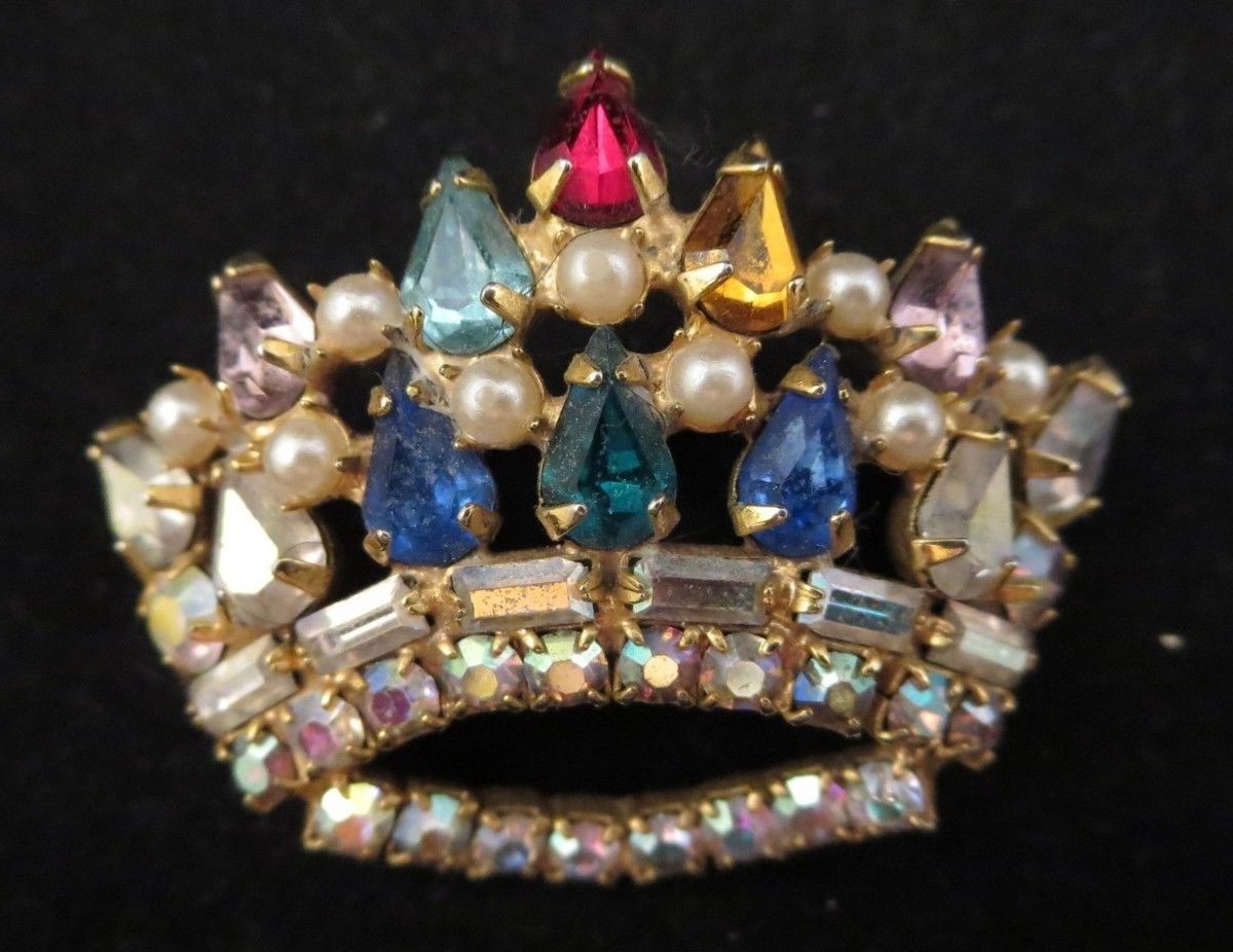 Vintage Multicolor Rhinestone Gold Tiara Pink Gem Rhinestone Tiara: Gold Heart Princess Crown - Etsy main image 3