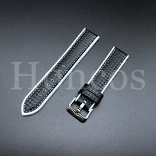 20 MM White Rubber Strap Band Replacement Black Carbon Fiber Pattern USA SELLER