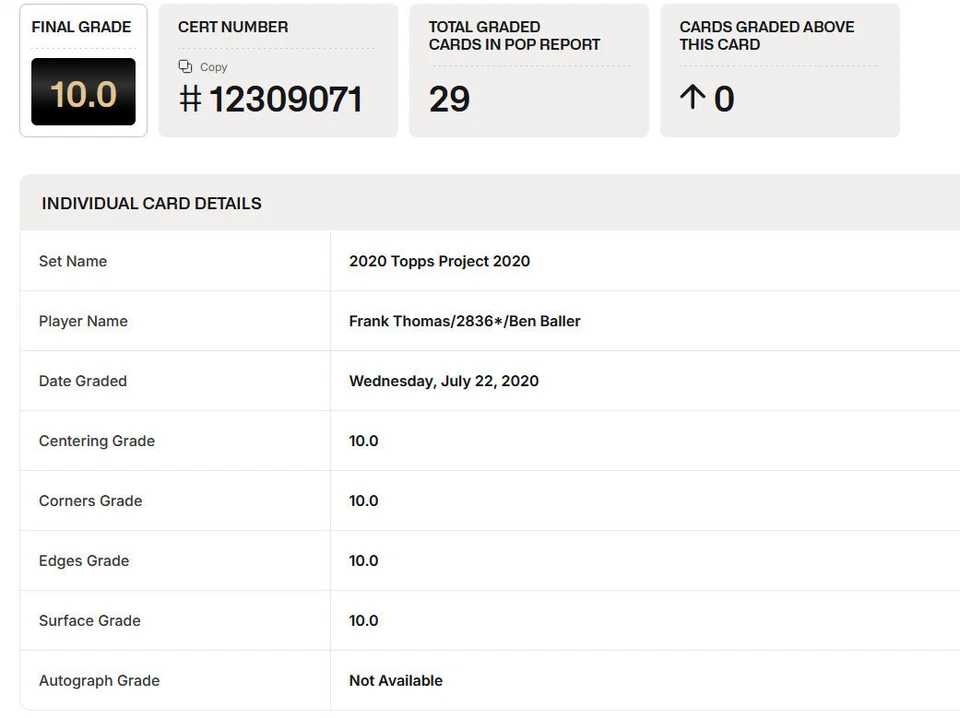 2020 Topps Project 2020 #23 Frank Thomas Ben Baller BGS 10 Black Label - Image 3 of 4