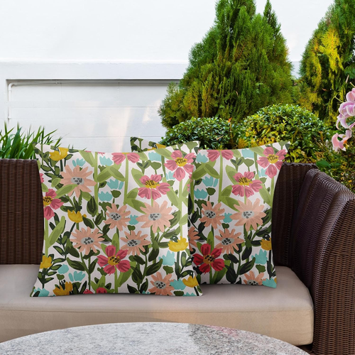 Wildflower Outdoor Waterproof Throw Pillow Covers 18 X 18 Inch Set of 2, Yellow - Picture 6 of 7