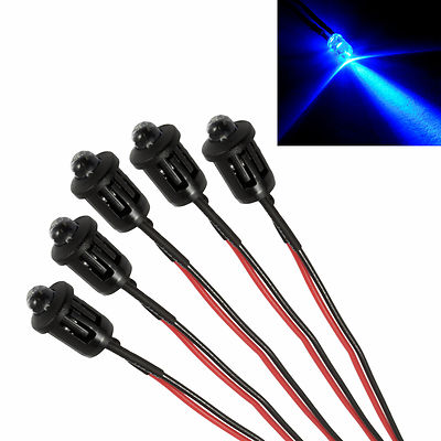 5x blau blinkende vorverdrahtete 5mm LED + Blende Halter Leuchte Lampe 12V