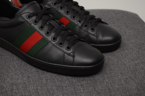 Scarpe sneakers uomo autentiche Gucci Ace pelle nera taglia UK 8,US 9,EU 42 - Foto 7 di 17