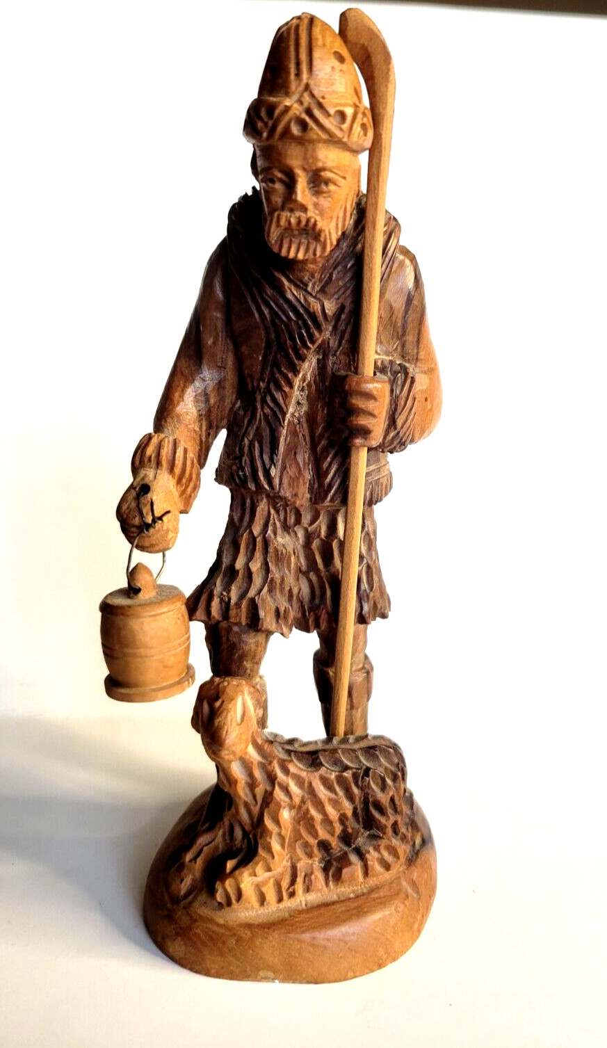 Vintage hand carved wooden figurine sheep herder made in Bethlehem